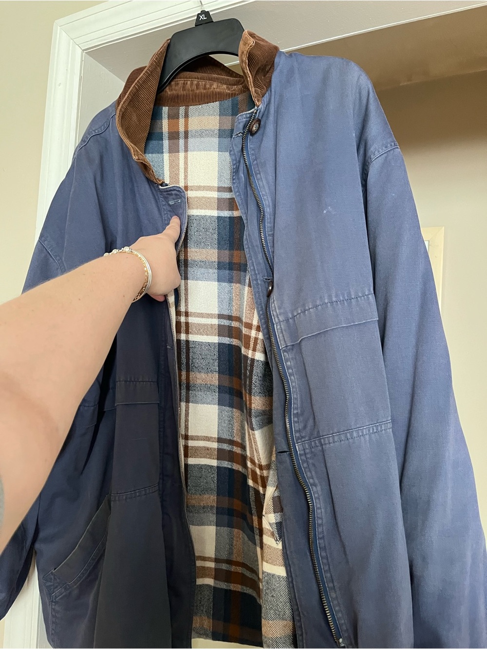 Vintage Barn Jacket with Corduroy Collar - Brown & Navy - Picture 6 of 6